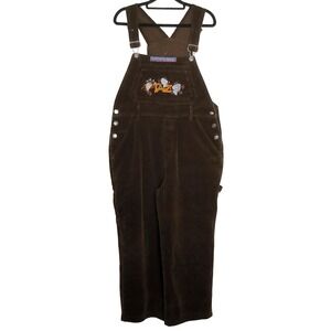 90s Looney Tunes Taz Overalls Women Medium READ Brown Corduroy Embroider Vintage